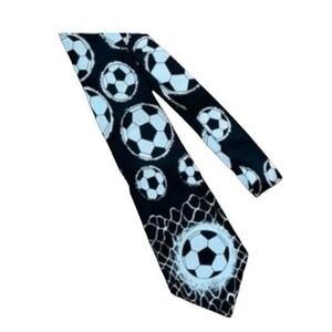 A Rogers Soccer Ball Novelty Neck Tie Black White Necktie Coach Gift